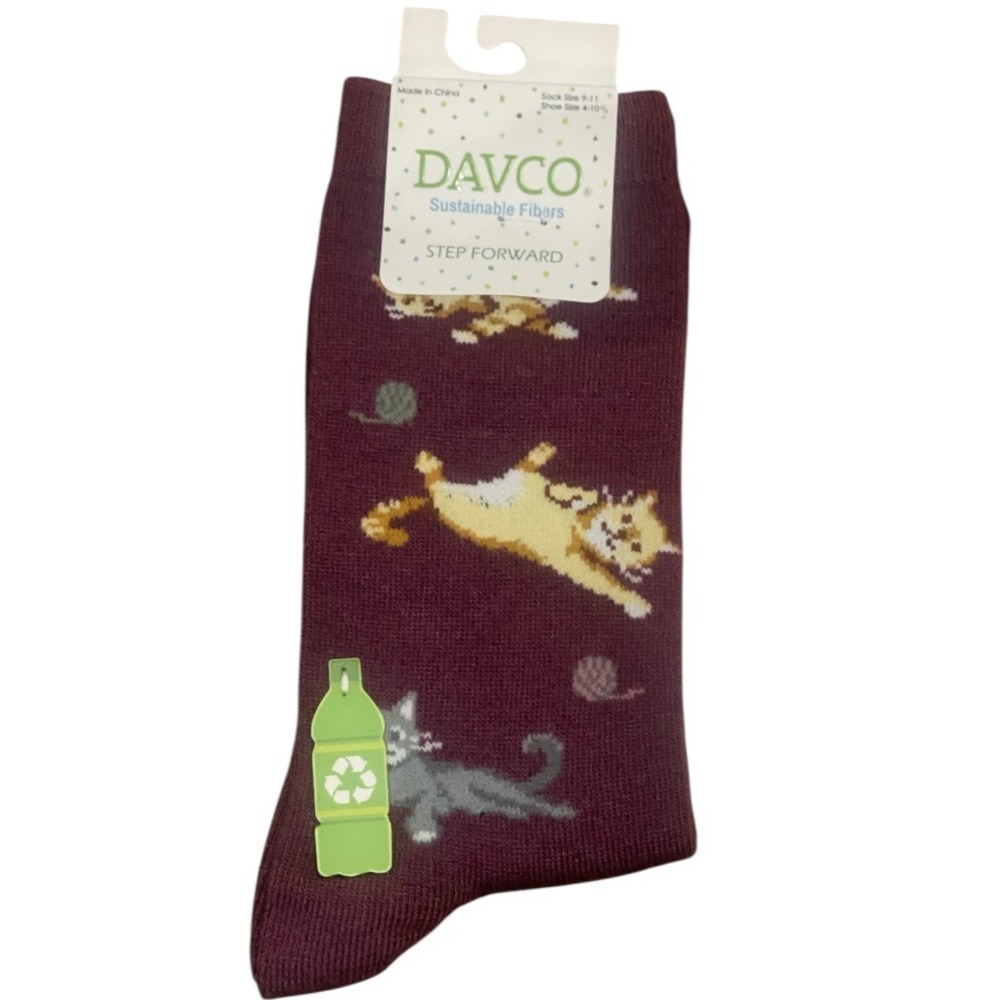 Davco‎ Womens Socks Sustainable Fibers Cat Print Recycled Polyester